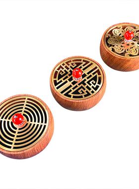 花梨木香炉铜盖香盒家用室内盘薰炉茶香薰炉圆ZKD形香沉檀香道炉