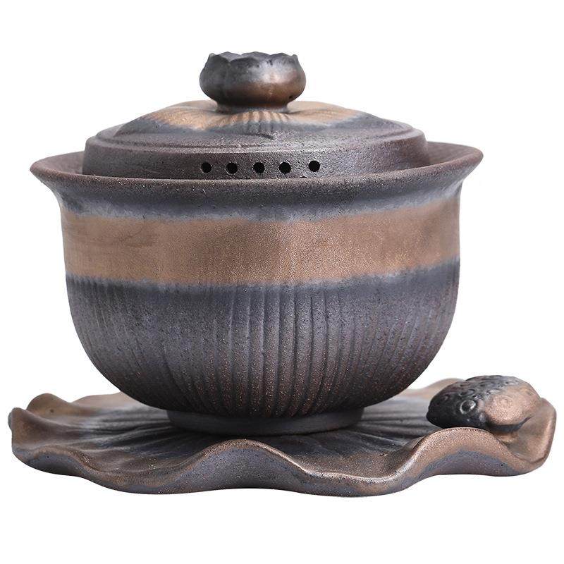 日式大茶粗陶三才盖碗茶杯鎏金GZS20205号铁釉瓷功夫茶陶具复古泡,餐饮具,盖碗,淘宝优惠券,粉丝福利购,淘宝优惠卷