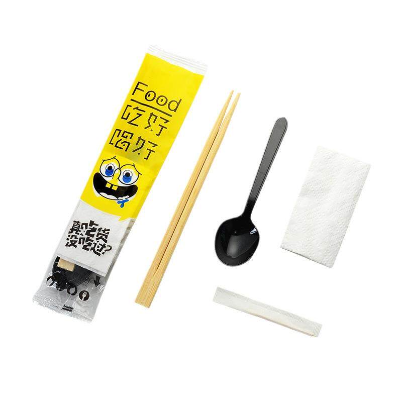 一次性筷子四件套勺子纸巾外卖店打包快餐三件套餐具套装厂家