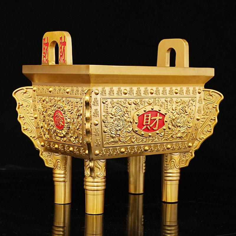 黄铜聚财貔貅鼎四方鼎摆件工艺品工厂直发家居客厅大堂铜装饰品