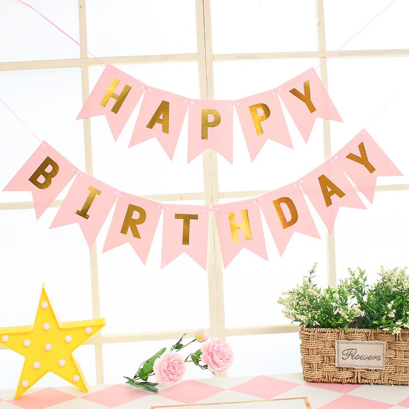 宝宝周岁趴体派对装饰布置背景墙happy birthday生日快乐拉花拉旗