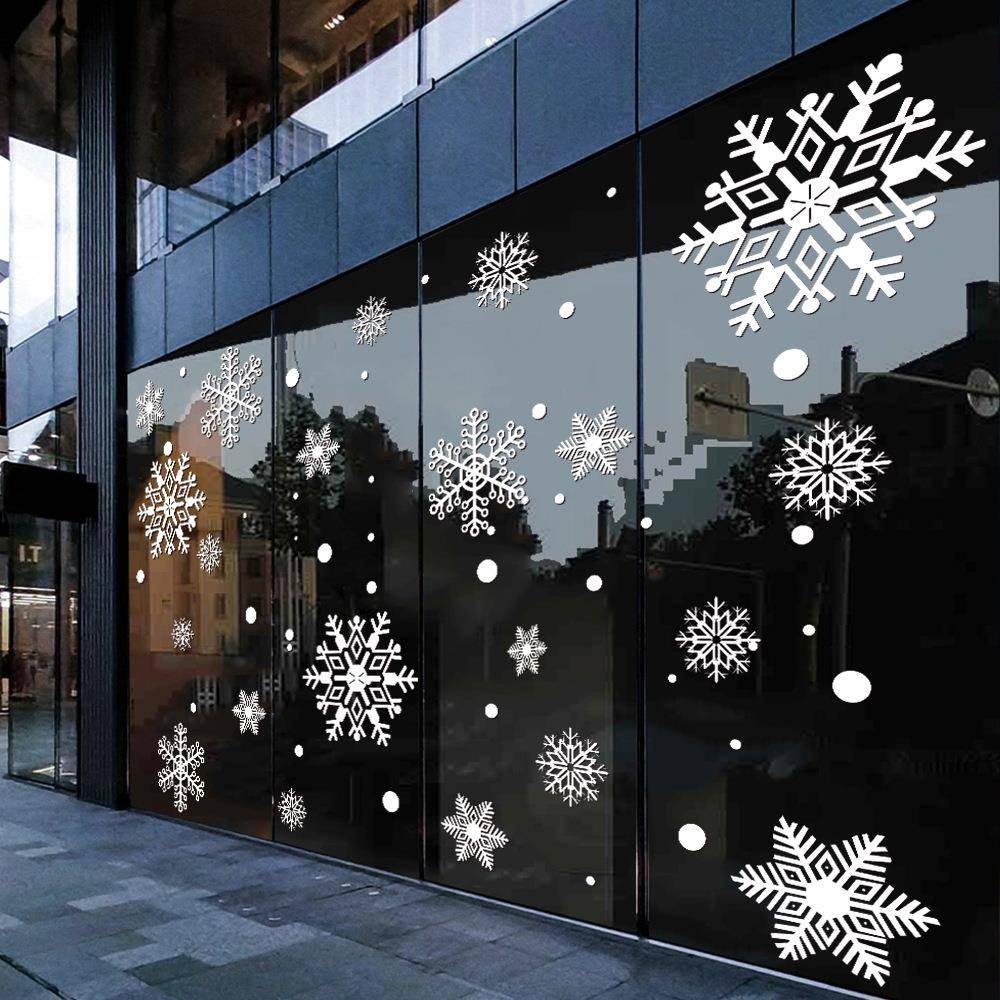 圣诞节装饰品窗花店铺物业橱窗玻璃门贴纸元旦白色雪花静电窗贴画