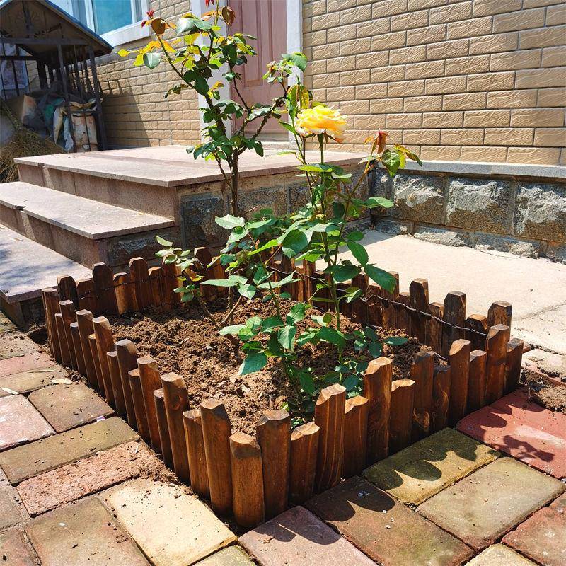 防腐木栅栏碳化实木围栏庭院花坛菜园木质小篱笆室外装饰木桩护栏