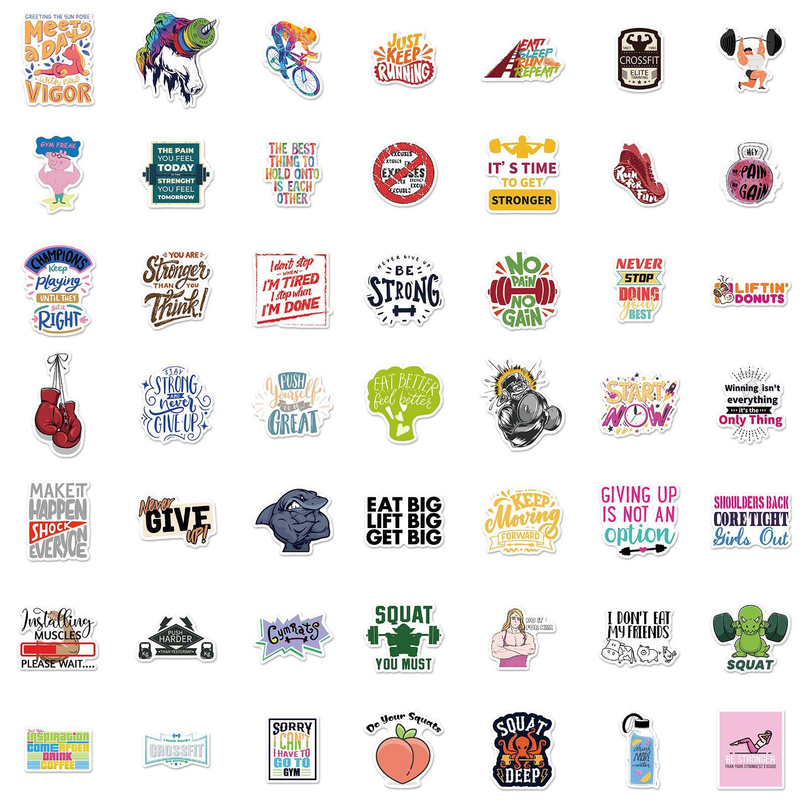 50张文字贴健身房文化励志贴纸 阳光热爱运动生活创意装饰贴画