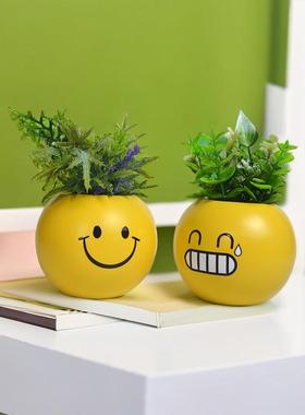跨境创意植物表情花盆卧室阳台摆件庭院户外花园装饰品树脂工艺品