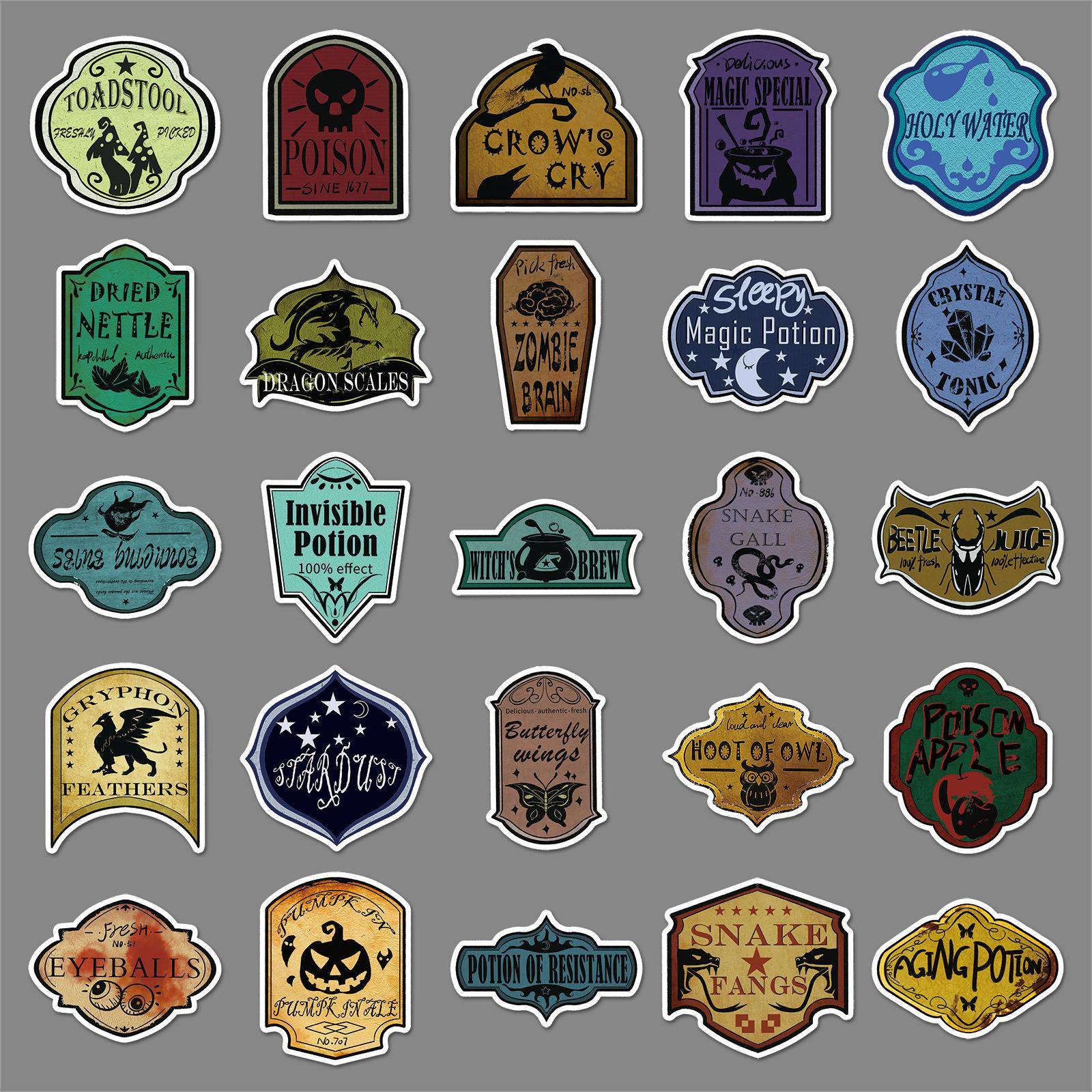 51张原创药水标签个性跨境魔法女巫系列装饰瓶子水杯行李箱贴纸