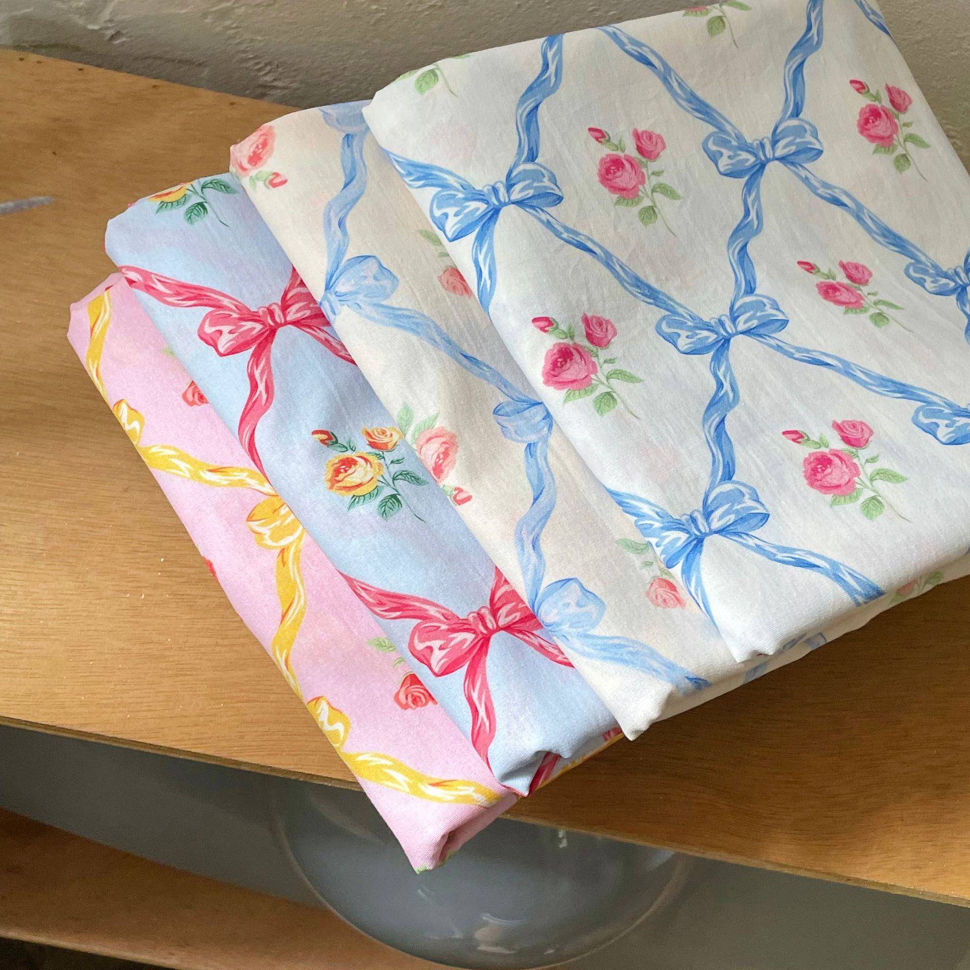 全棉数码印花布料 春夏韩版蝴蝶结小碎花印花 连衣裙女装童装面料