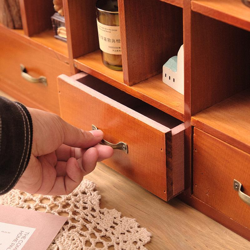 复古桌面收纳柜 桌面置物架墙壁挂墙收纳盒免打孔实木质格子架