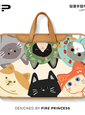 FIREPRINCESS油画猫咪2024斜跨笔记本电脑包女适用苹果macbook平板手提内胆包14寸华为联想荣耀16收纳保护套