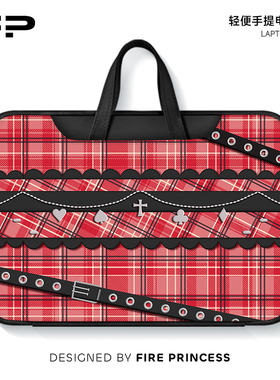 FIREPRINCESS红格纹笔记本电脑包新款手提适用苹果macbook小新air华为matebook14寸保护套女联想pro16内胆包