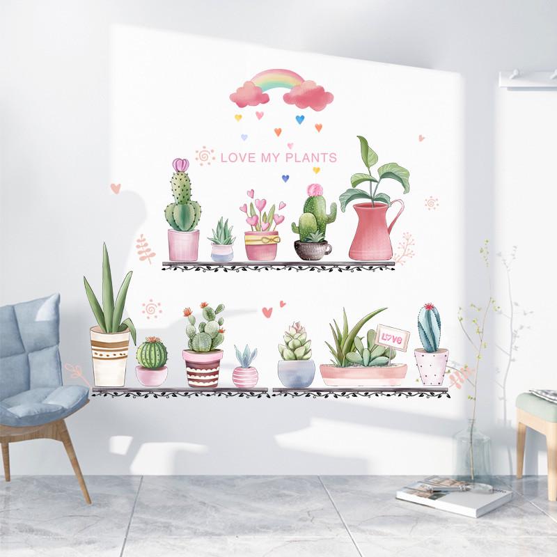 3D立体墙贴纸北欧风盆栽植物餐厅墙壁纸客厅墙上装饰贴画自粘墙纸图片