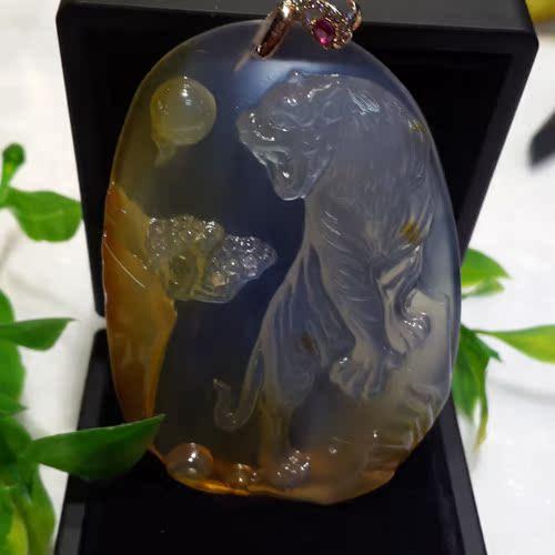 天然翡翠色黄翡冰种玻璃种十二生肖老虎牌子挂件吊坠 招财男女款