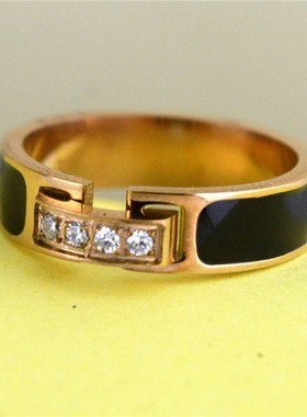 外贸新款钛钢玫瑰金镶钻戒指时尚简约黑色微镶大气指环饰品STR294