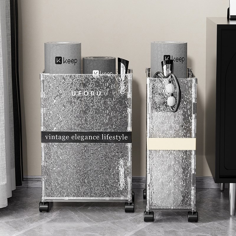 瑜伽垫收纳筐运动健身器材收纳篮带轮夹缝置物架球类收纳整理神器