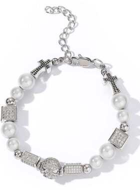 Hip hop stainless steel reflective pearl neckl copper set zi