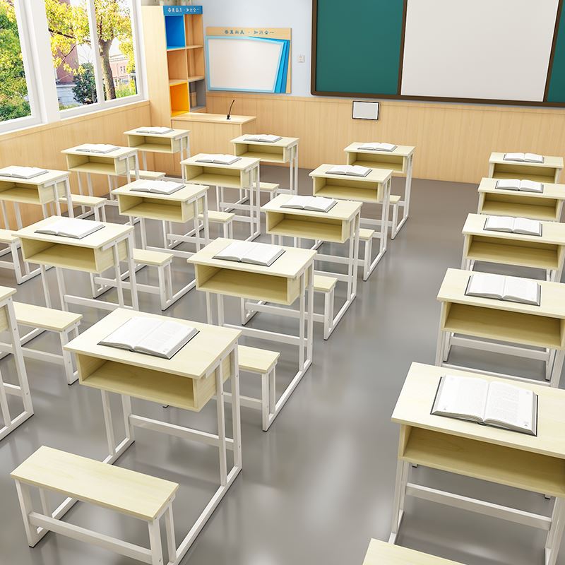 新品双人课桌椅培训桌辅导双层桌连身桌学校一体桌学习桌会议桌椅
