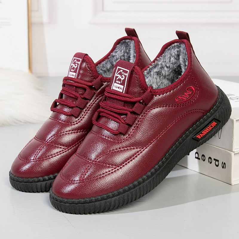 冬季新款加绒休闲女鞋防水加厚保暖舒适女棉鞋中老年平跟妈妈鞋