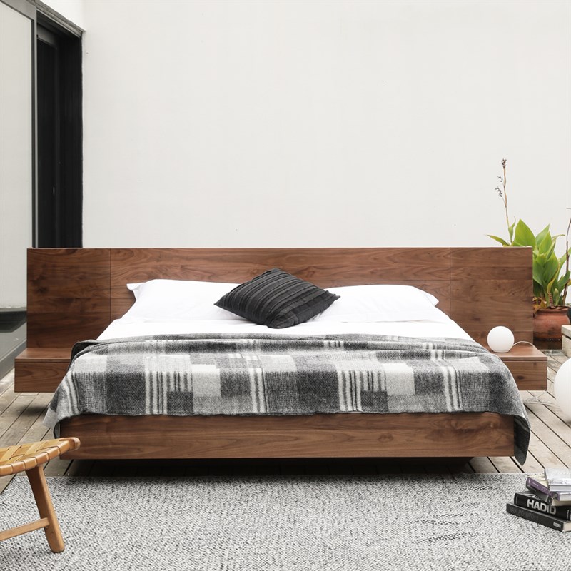 九木工坊  北欧实木悬浮床主卧双人大床1.8米榻榻米黑胡桃木家具