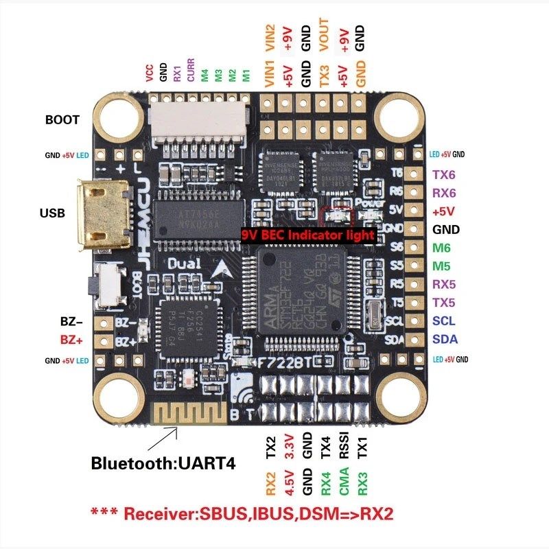 New style JHEMCU F7BT Stack 2-6S F722 Dual Gyro 5V/ 8V Bluet
