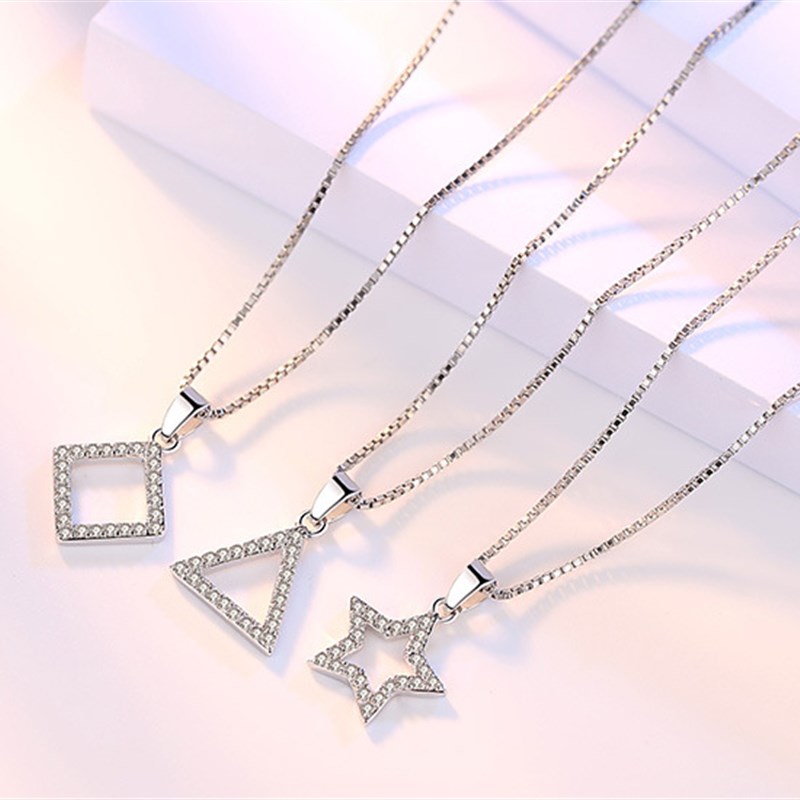 MM韩版新款镶锆石三角形正方形心形圆形五角星女生项链生日实拍潮