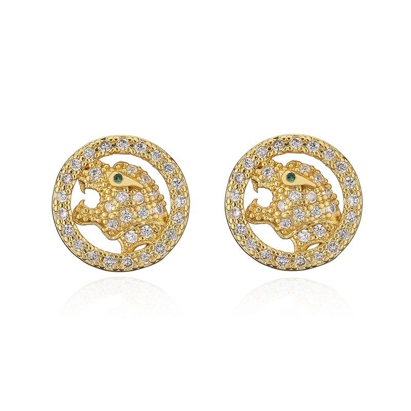 澳古 欧美INS圆形动物耳针女设计感小众铜镀金锆石耳饰 跨境新品