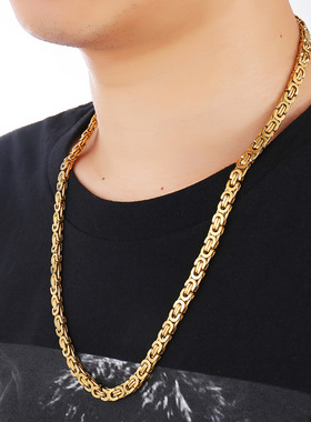 Mens Stainless Steel Chains Byzantine Necklace Gold Color H