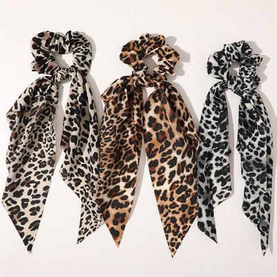 Fashion Leopard Print Bow Satin Long Ribbon tail Scarf Hair