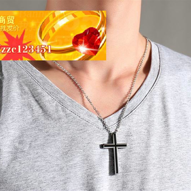 necklace个情潮款不包邮外贸饰品不锈钢滴胶十字架情侣吊坠奈用