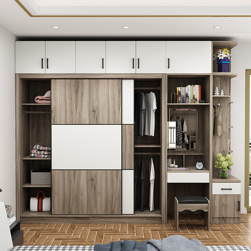 北欧衣柜组装现代简约整体移门大衣橱卧室柜推拉门定制组合柜子