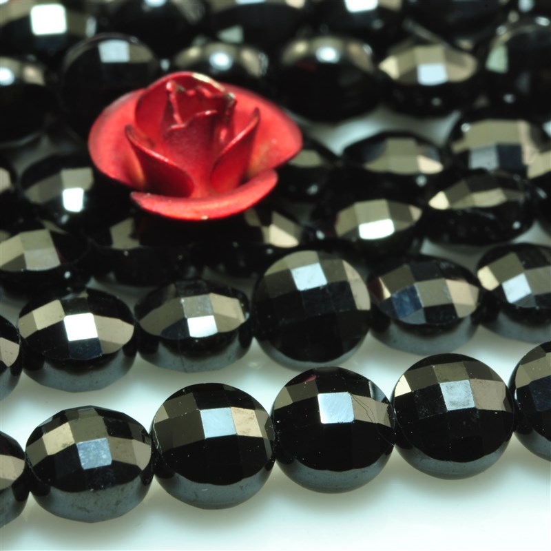 黑尖晶天然水晶散珠切面圆片串珠子首饰手錬女项链耳环手串材料
