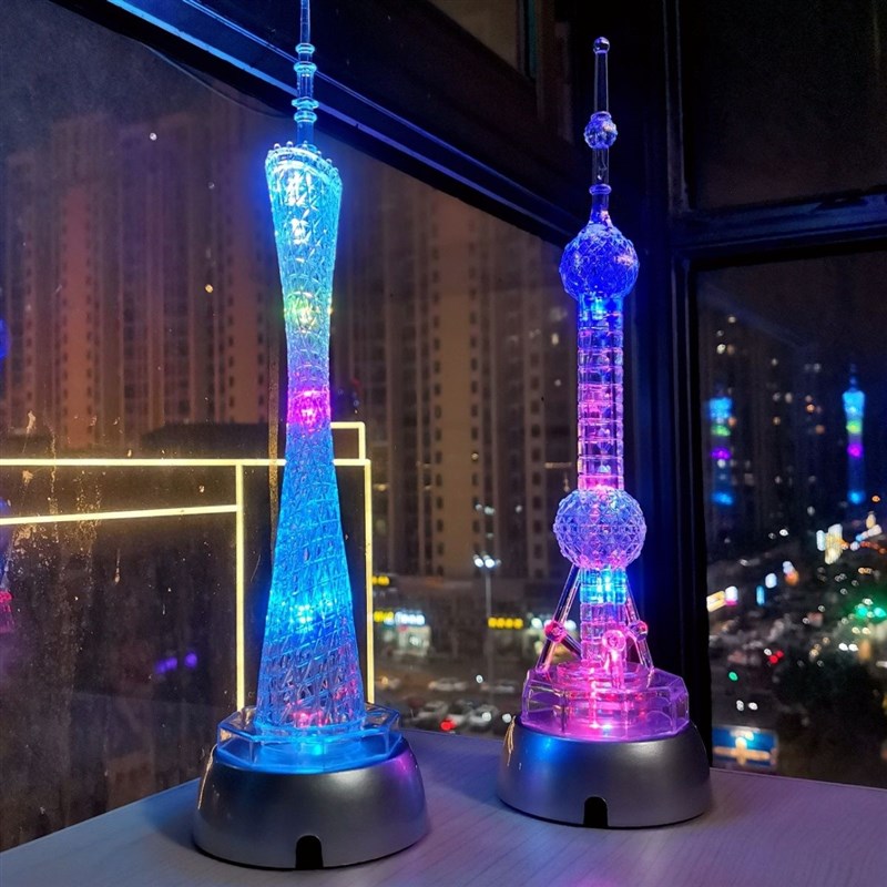 广州塔模型发光底座小蛮腰东方明珠塔小摆件微缩模型创意生日礼物