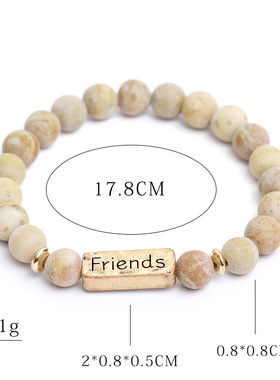 Wish欧美新款时尚多色天然石手錬 火山石吊牌刻字Friends朋友手环