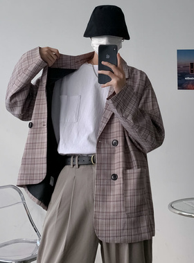 Privathinker 2022 Spring Men Blazer Basic Plaid Korean Suit