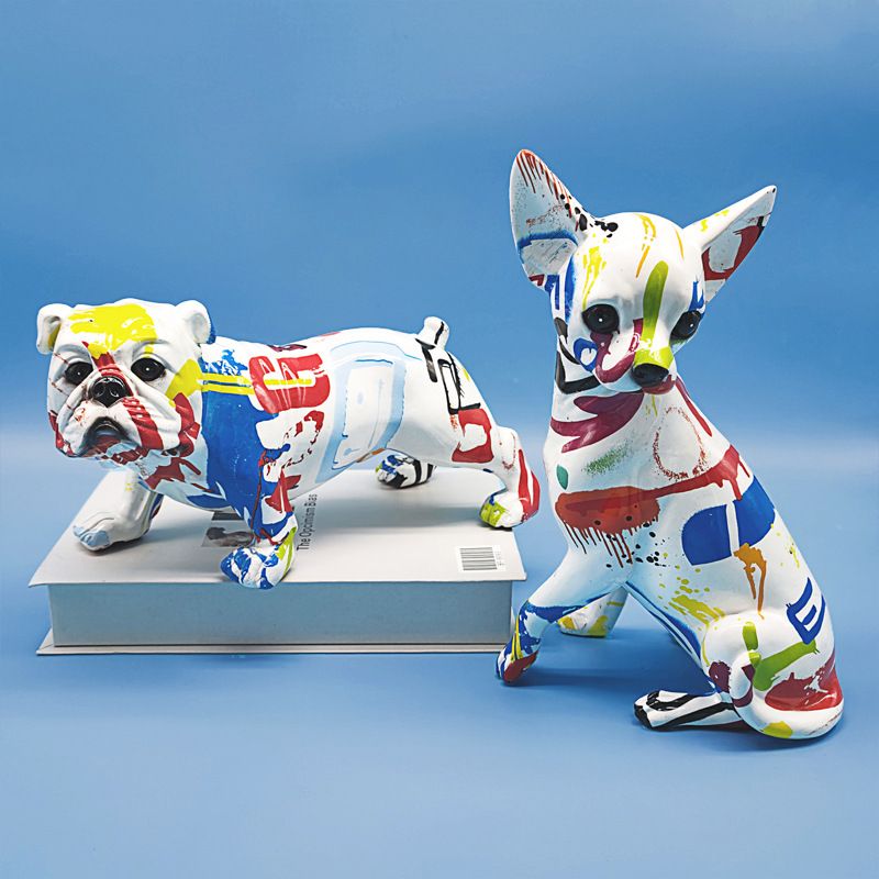 Nordic Colorful Graffiti Sculpture Chihuahua Dog Modern Stat