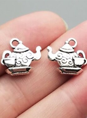 DIY饰品配件,13x15mm古银色茶壶 茶杯吊坠,6元30个