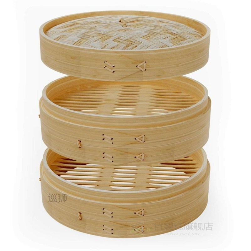 2 Tiers Natural Bamboo Dumpling Steamer Basket Bao Bun Steam