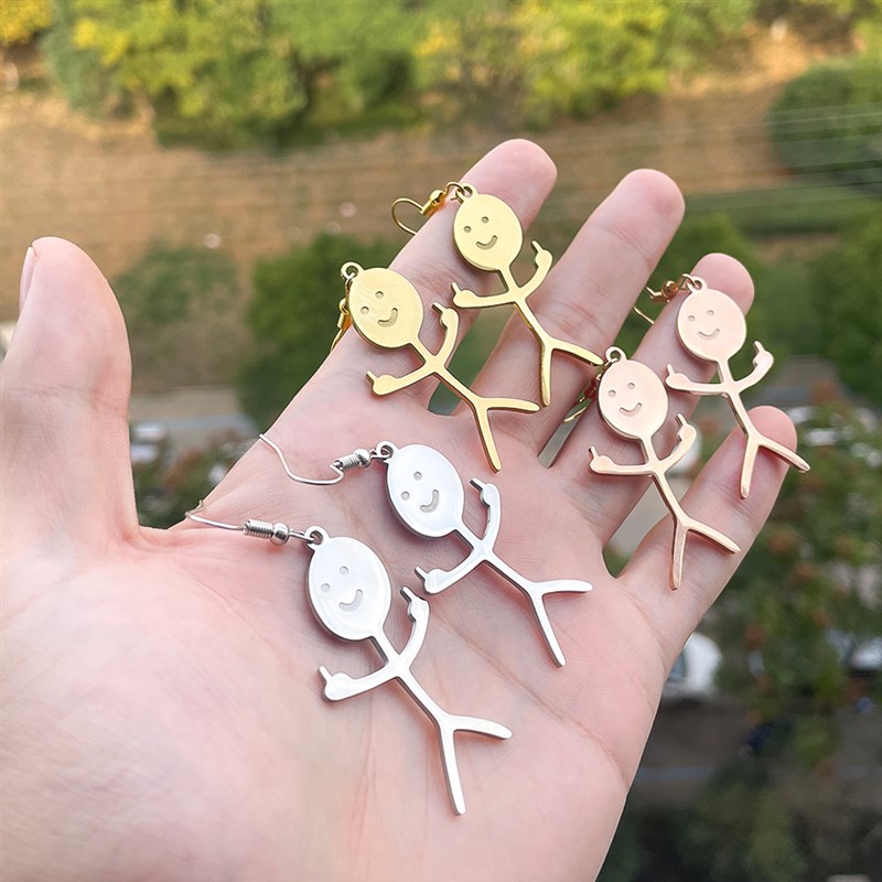 涂鸦小人项链 趣味钛钢火柴人耳环吊坠Funny Doodle Necklace跨境
