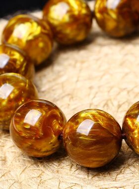 新品天然金丝海柳手串男女黑珊瑚血柳琥珀佛珠108颗圆珠文玩情侣