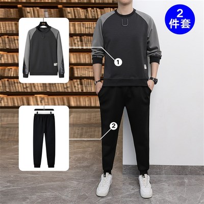 秋冬季新款男士运动服卫衣套装潮牌加绒加厚宽松抽绳休闲裤两件套