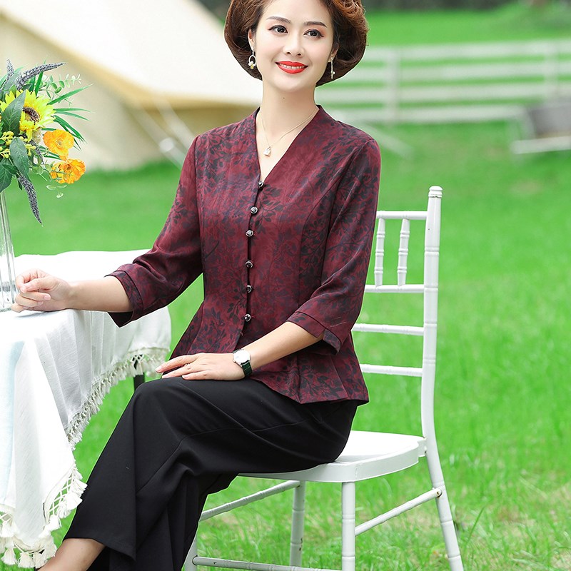 妈妈春装衬衫结婚礼服中老年女春秋喜庆婚宴高贵上衣婆婆洋气套装