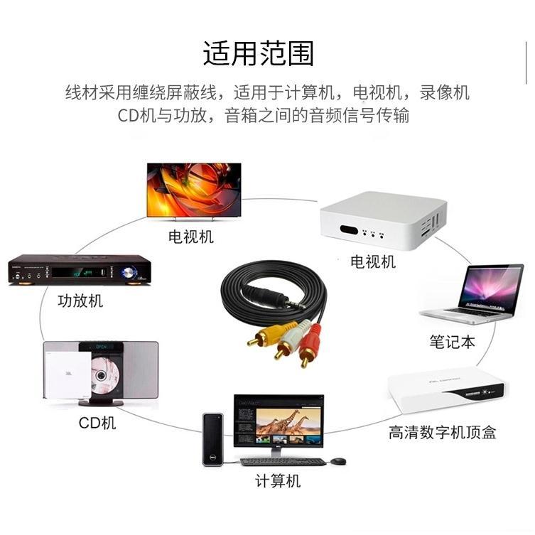 3.5mm一分三AV线电视机1转3音频输出转换线影片3rca网路机顶盒