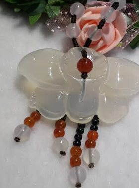 天然翡翠色巴西玉髓冰种玻璃种蝴蝶花蝶恋花挂件吊坠 转运男女款
