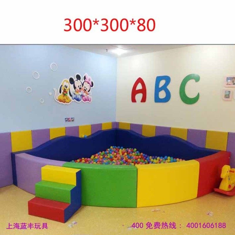 室内运动早教亲子园软体靠墙三角圆弧角落海洋波波球池 配楼梯