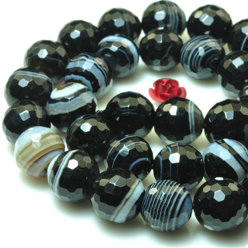 条纹玛瑙黑玛瑙天然散珠切面圆珠串珠子饰品手錬项链耳环串珠材料