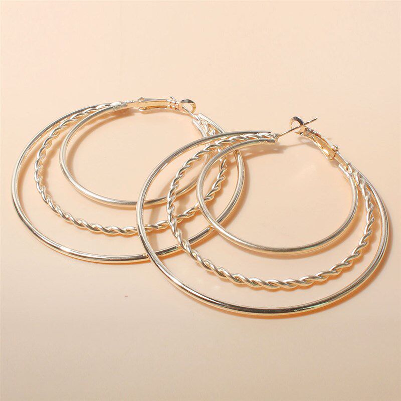 欧美夸张金色三层耳环 跨境简约设计感合金耳坠饰品女 F16210