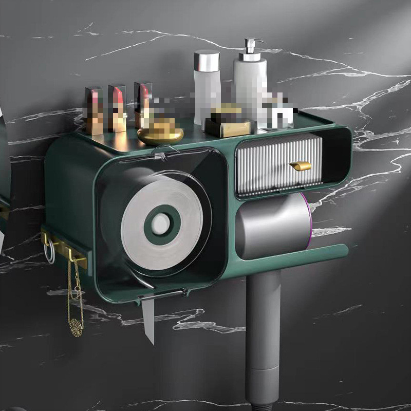 洗脸巾收纳盒壁挂式一次性洁面巾收纳层架化妆室面巾纸吹风机置物