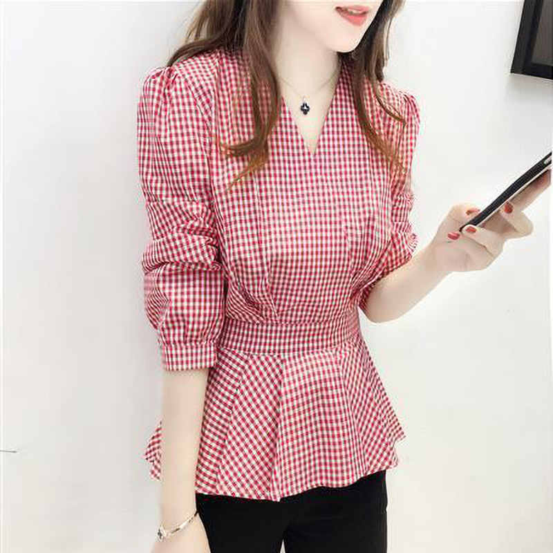 Korean Fashion Ruffles Folds Lattice Blouse Woman 2022 Summe