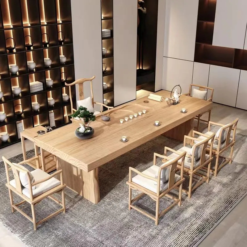 中式茶桌实木茶几客厅简约禅意泡茶桌原木色商用接待桌洽谈桌茶台