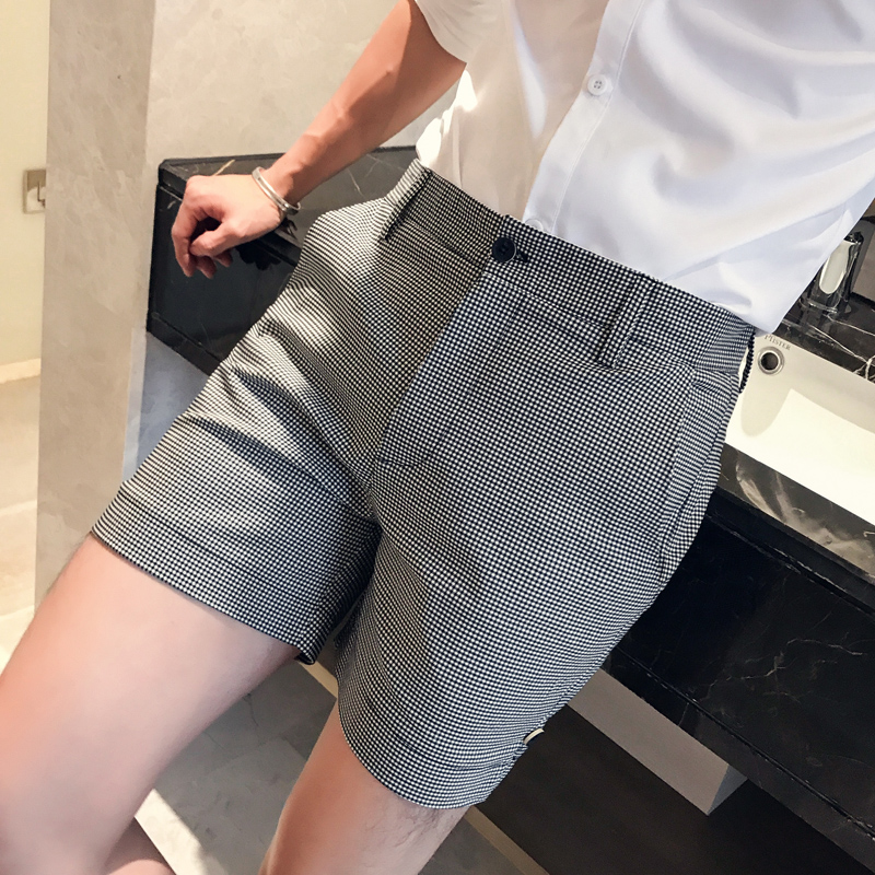 New Fashion Summer Plaid Shorts Men Clothing 2022 Hem Slit S