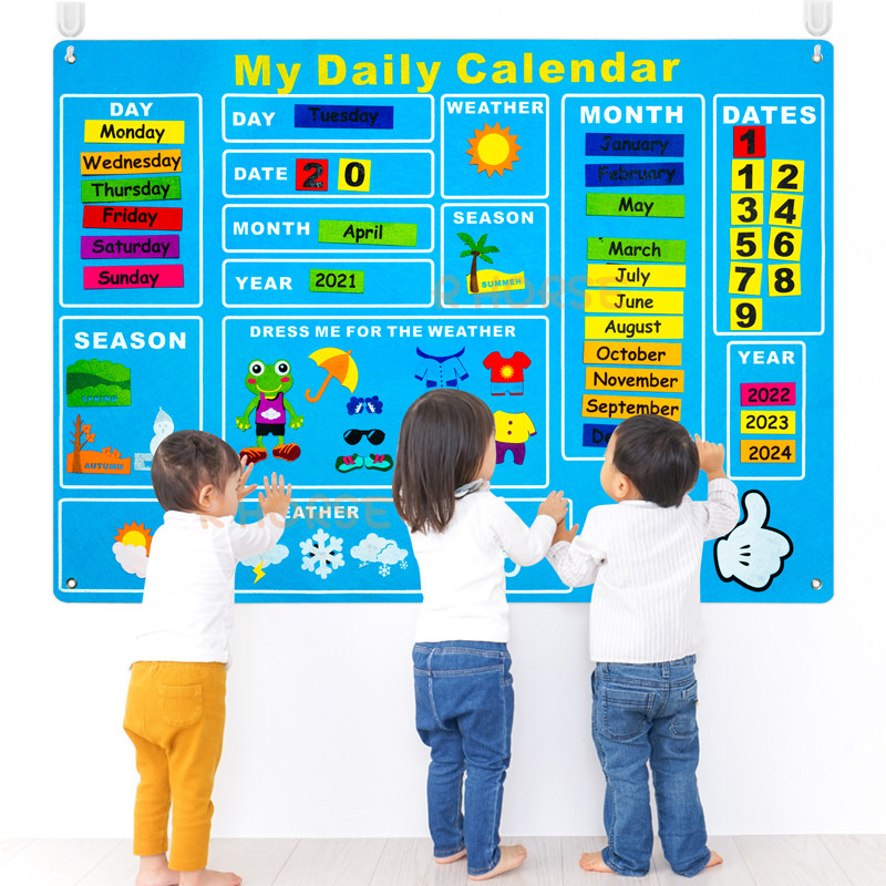 70Pcs/set My Daily Calendar Felt Board Day Month Season
